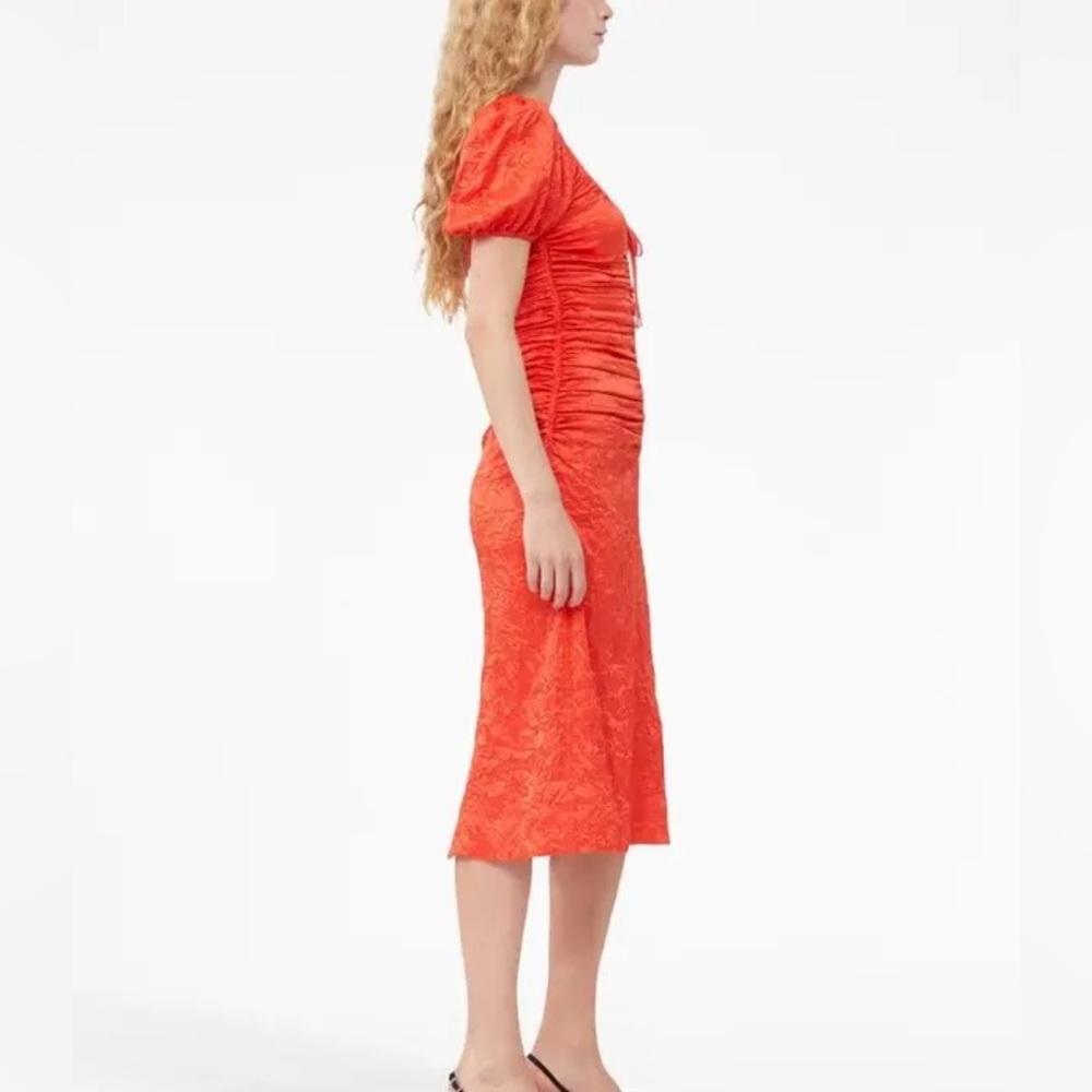 Ganni Women's Red/Orange Ruched Dress - Picture 5 of 7
